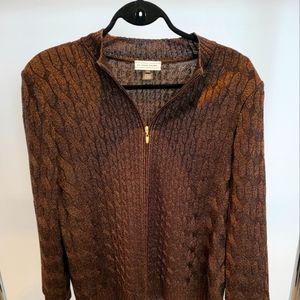 St John rich brown sweater zipper front